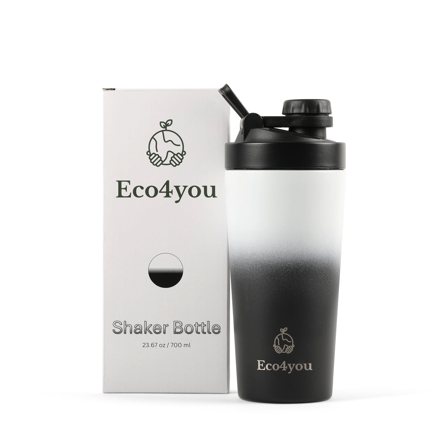 Eco4you 20oz Stainless Steel Shaker Bottle Black & White