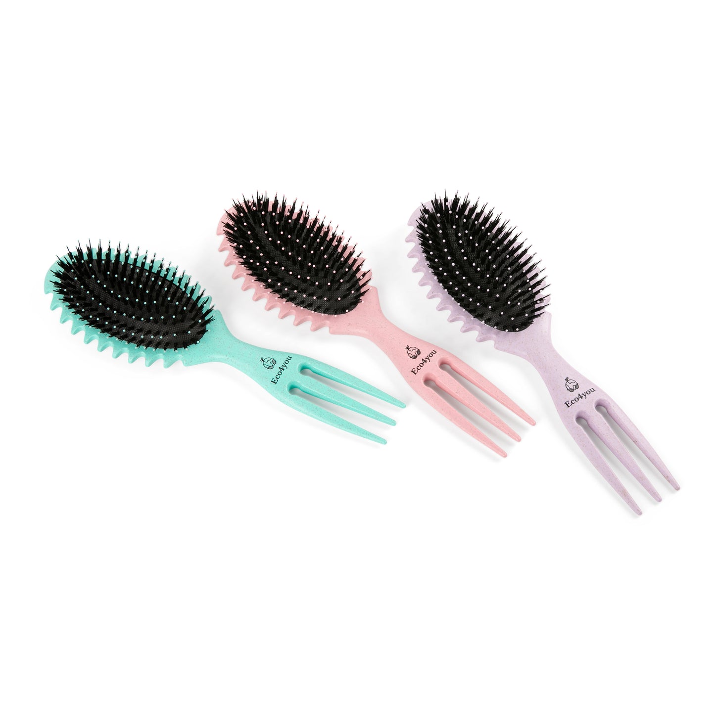 Eco4you Organic Curl Defining Detangling Hair Brush: Dry & Wet Brush Styling Tool - Turquoise