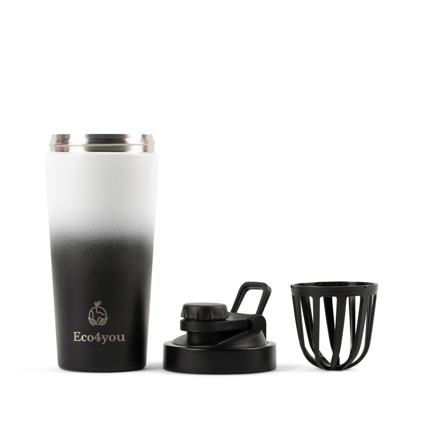 Eco4you 20oz Stainless Steel Shaker Bottle Black & White