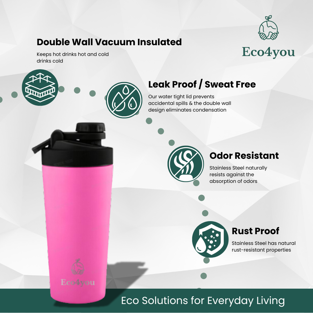 Eco4you 20oz Stainless Steel Shaker Bottle Pink