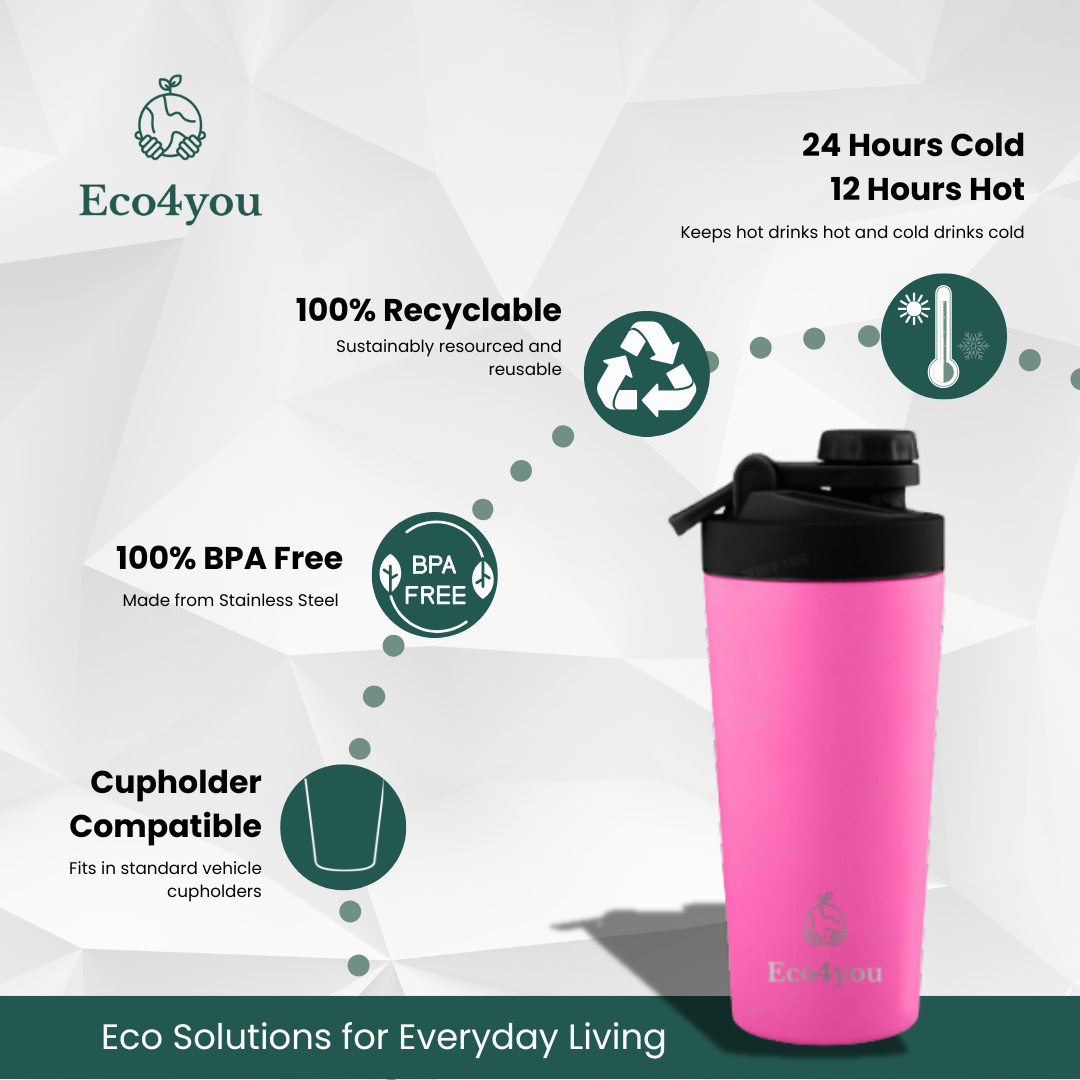 Eco4you 20oz Stainless Steel Shaker Bottle Pink