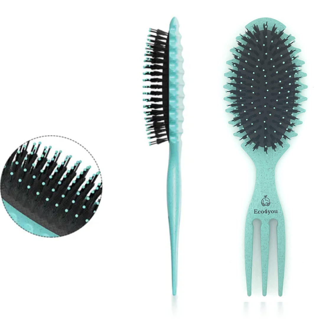 Eco4you Organic Curl Defining Detangling Hair Brush: Dry & Wet Brush Styling Tool - Turquoise