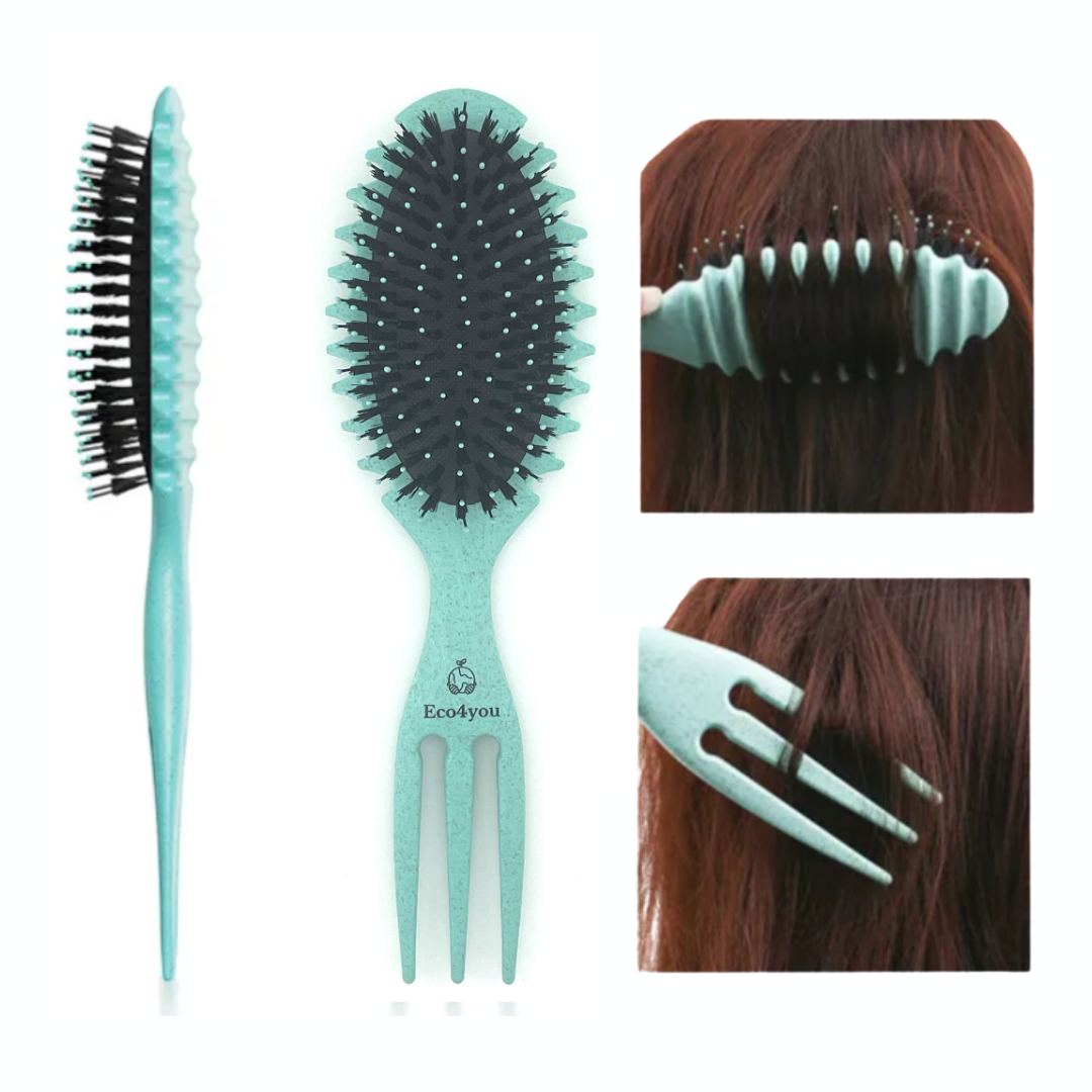 Eco4you Organic Curl Defining Detangling Hair Brush: Dry & Wet Brush Styling Tool - Turquoise