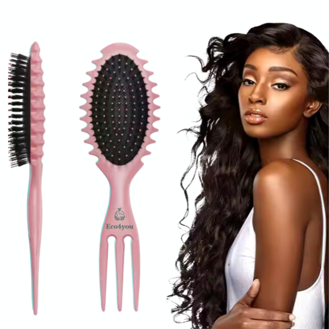 Eco4you Organic Curl Defining Detangling Hair Brush: Dry & Wet Brush Styling Tool - Pink