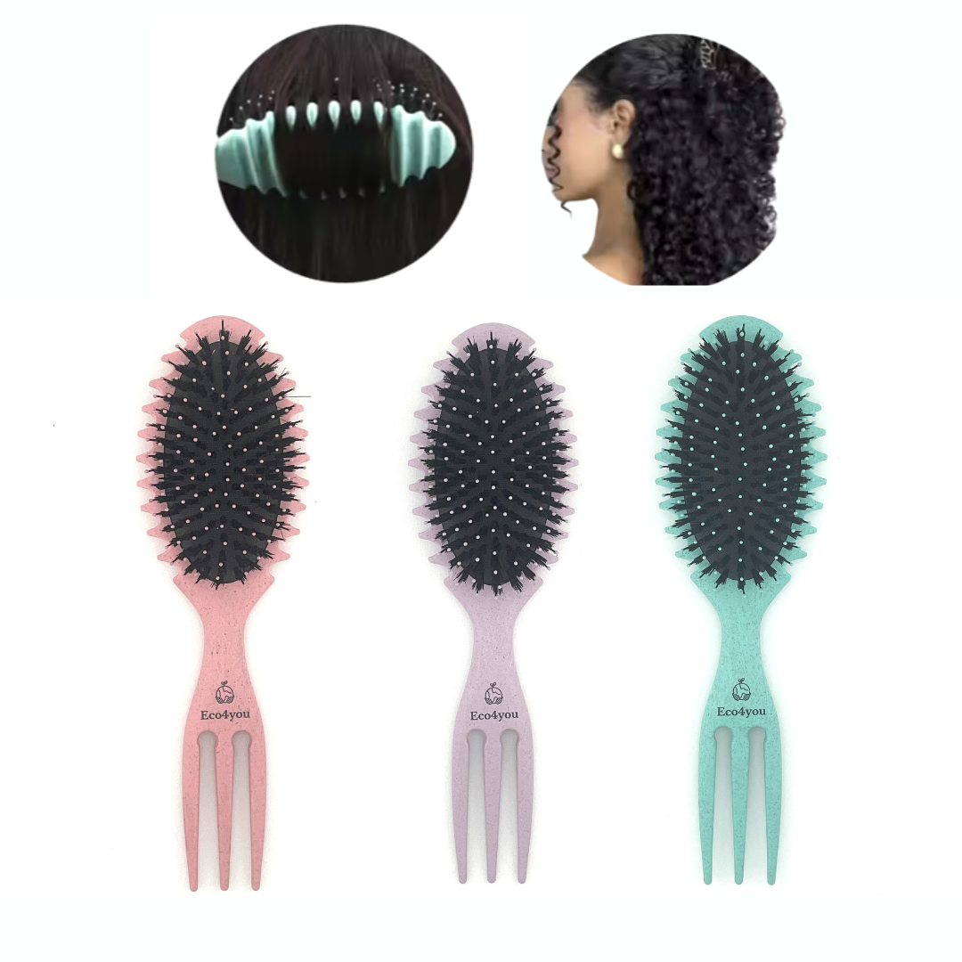 Eco4you Organic Curl Defining Detangling Hair Brush: Dry & Wet Brush Styling Tool - Turquoise