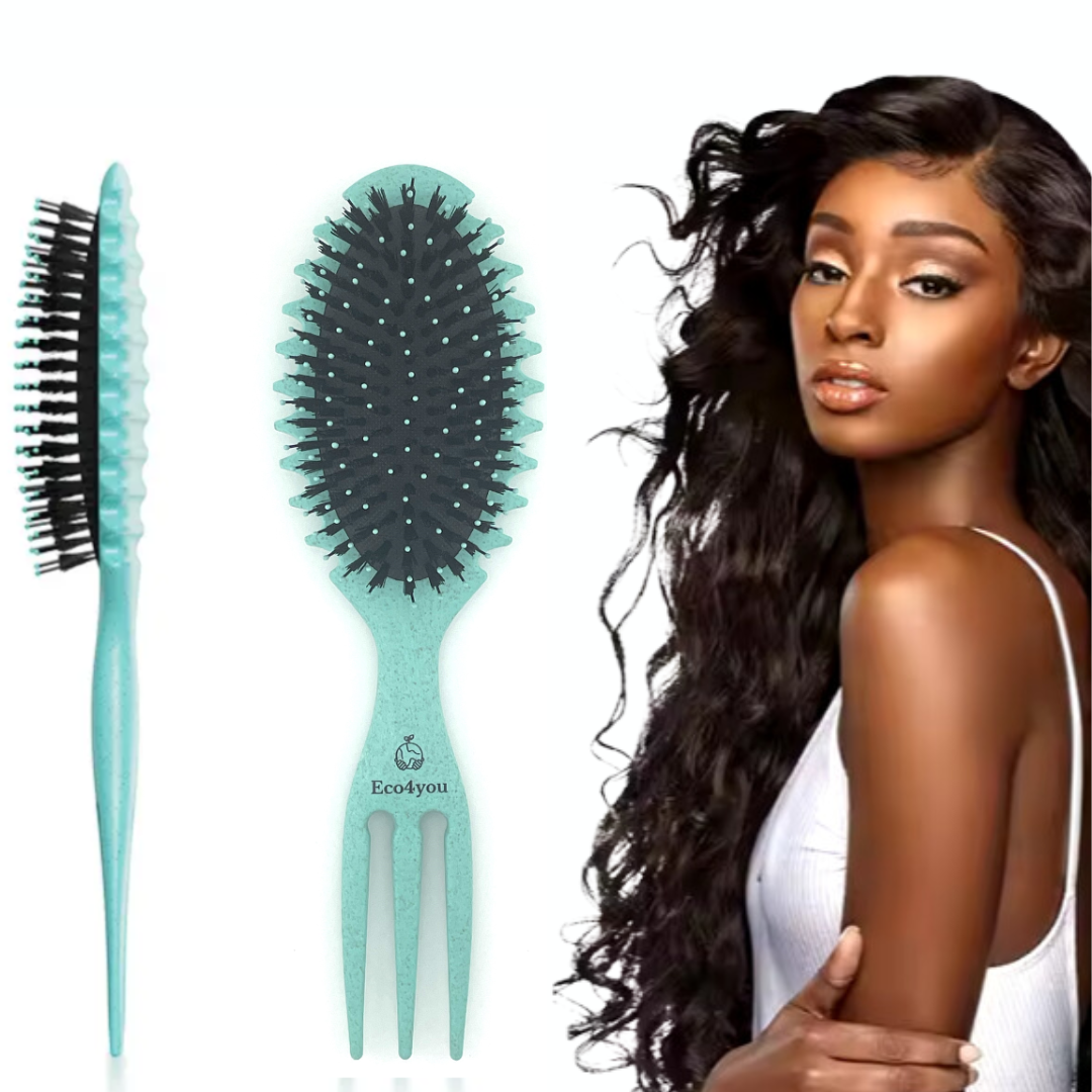 Eco4you Organic Curl Defining Detangling Hair Brush: Dry & Wet Brush Styling Tool - Turquoise