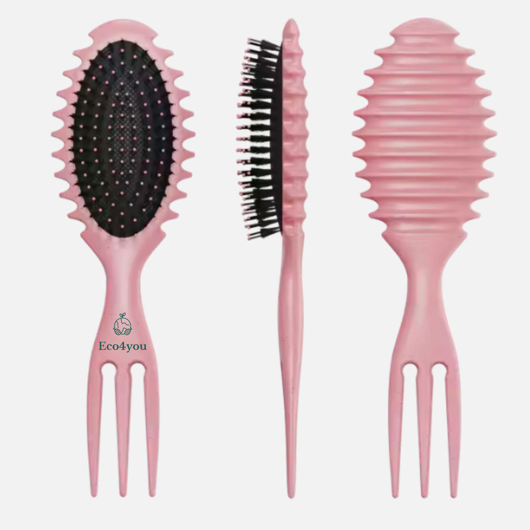 Eco4you Organic Curl Defining Detangling Hair Brush: Dry & Wet Brush Styling Tool - Pink